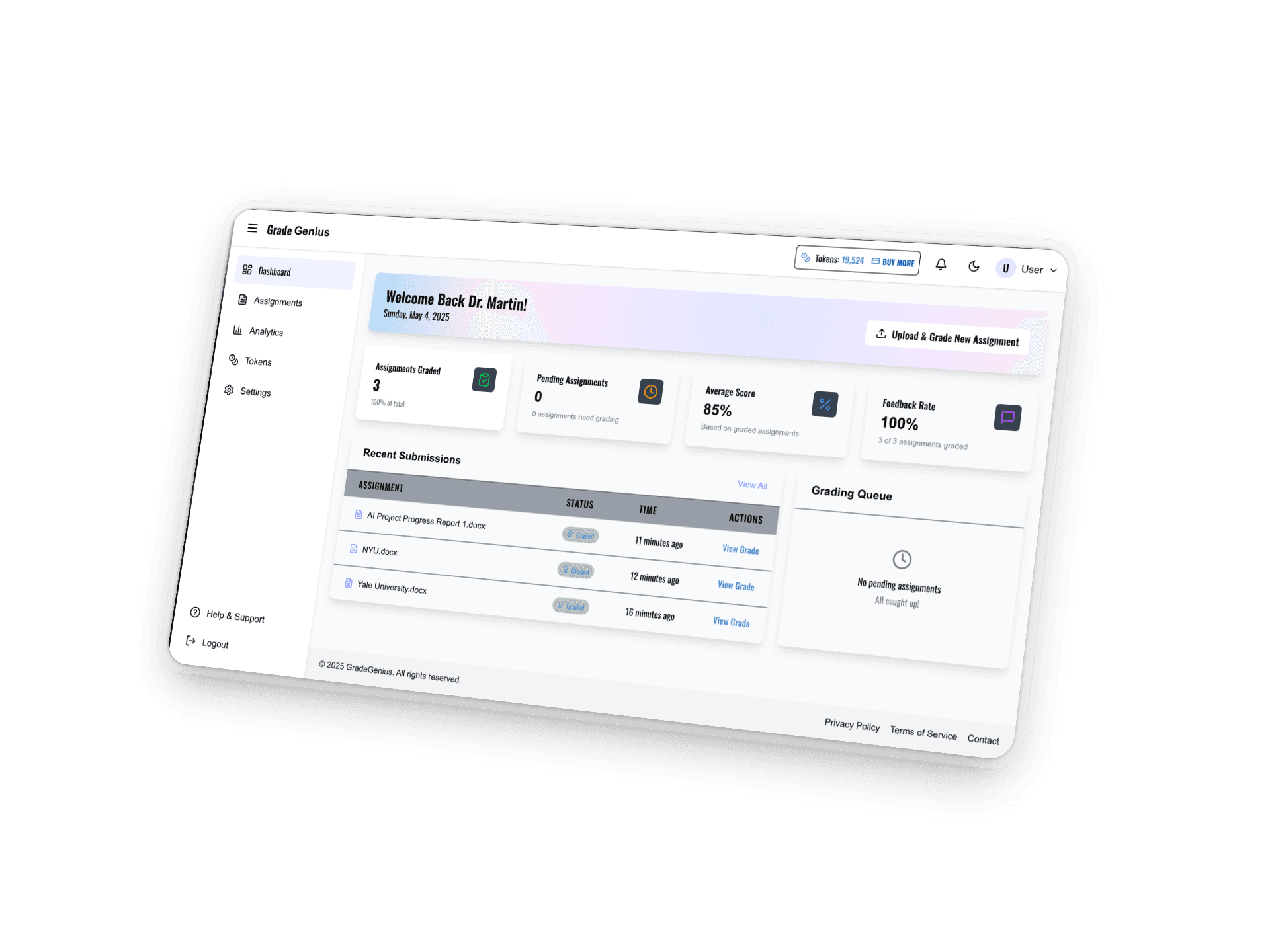 GradeGenius AI Grading Platform Interface AI Grading Assistant Dashboard - Automated Essay Grading Platform